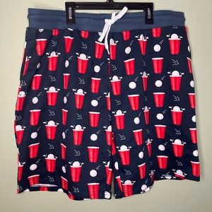 No Boundaries Men's Lounge Shorts size L Blue Beer Pong Print Pull-On